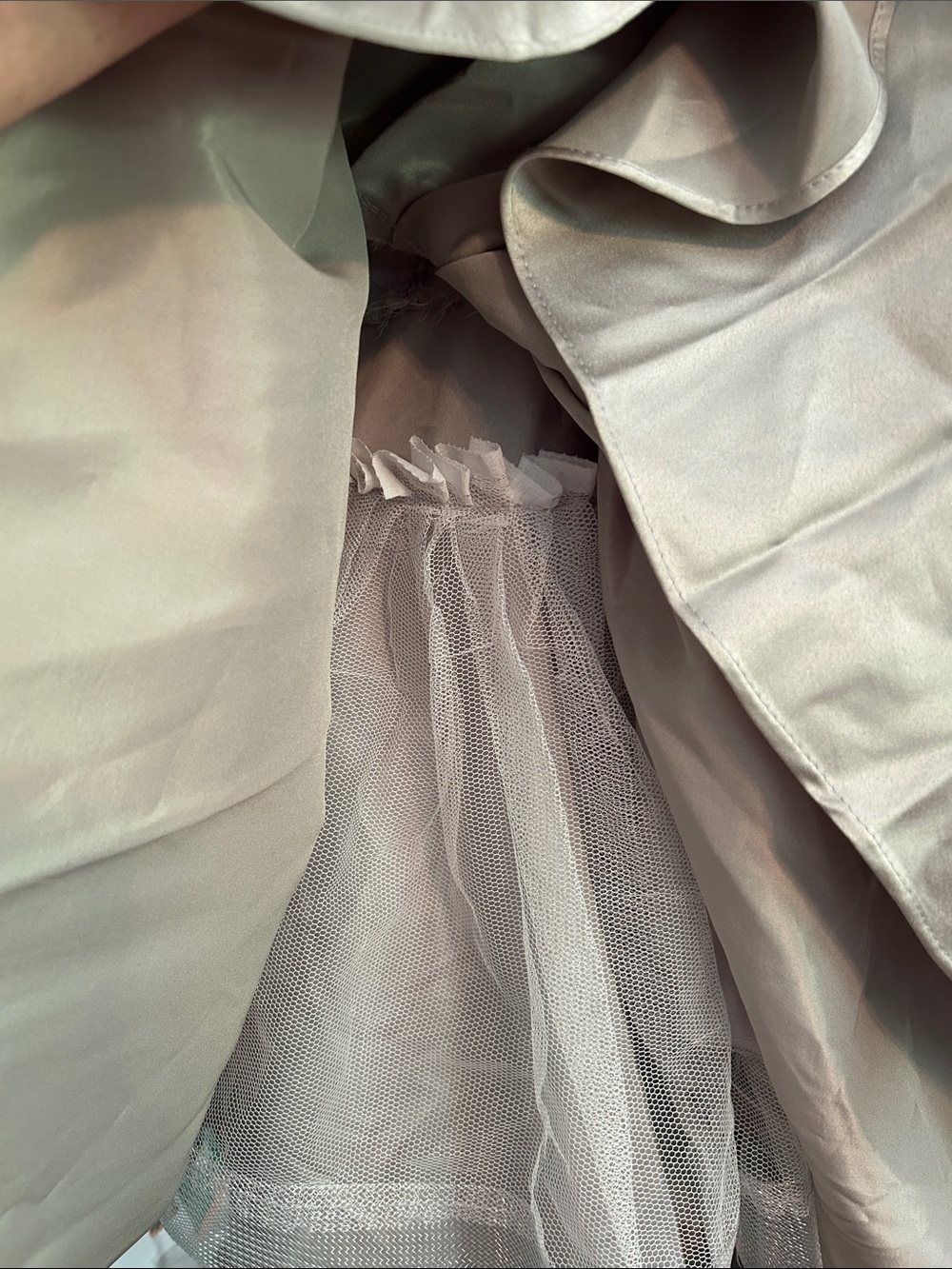 Silver Satin Fit-and-Flare Party Dress with Shoulder Ties and Corset back. - Picture 6 of 6